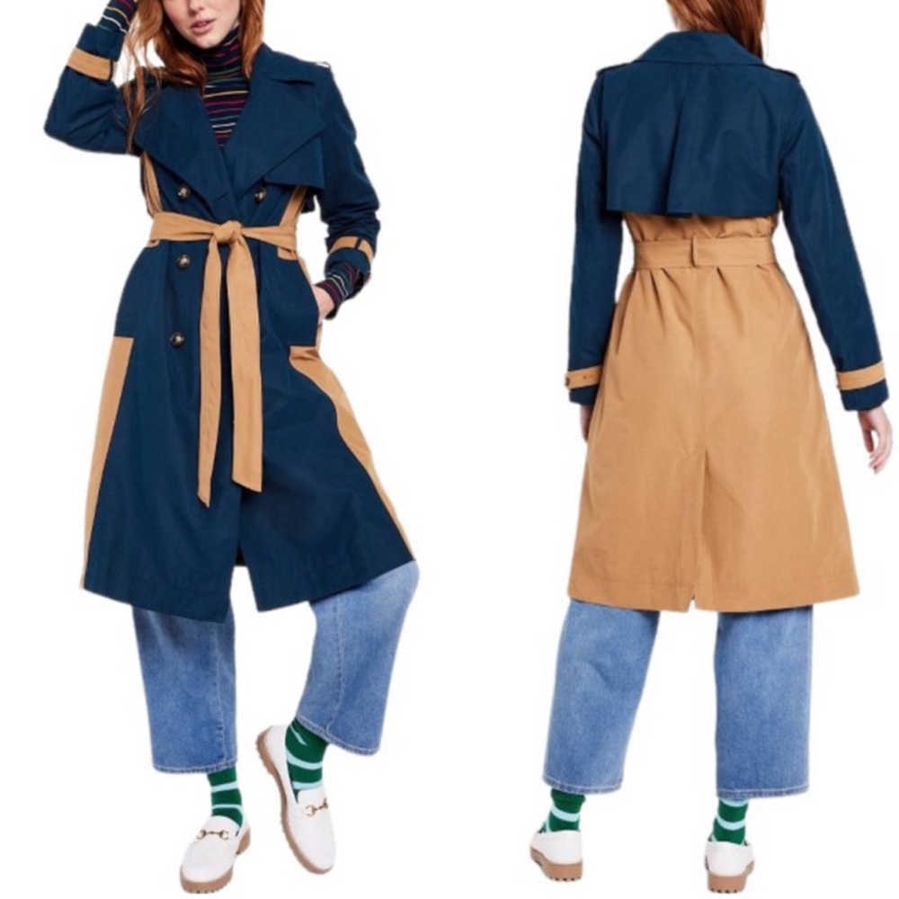 LA LIGNE x TARGET Side Stripe Trench Coat NEW Size L Navy Tan